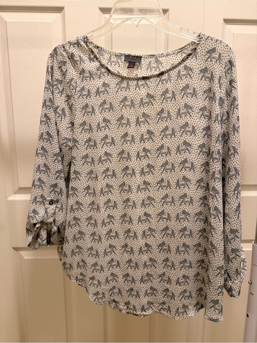 Cream & Gray Elephant Print Relaxed Blouse - Women Tops